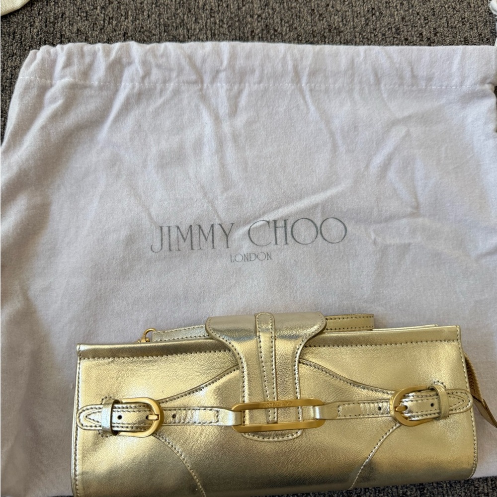 Jimmy Choo Metallic Gold Leather Wristlet Clutch
